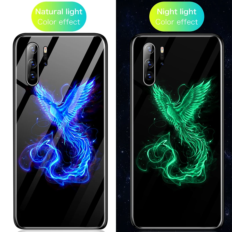 Lion Phoenix Wolf Tiger Luminous Glass Case For Huawei P40 P30 P20 Mate Honor 30 20 10 9 8 X Pro Lite Luxury Phone Cover Coque
