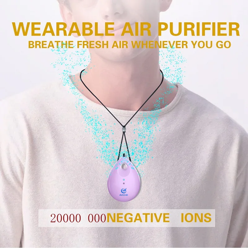 Personal Rechargeable and Portable Air Purifier Negative Ion Generator Purifies Air Eliminating Germs, Dust, Viruses, Bacteria