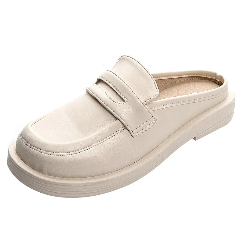 

Low PU Shoes Cover Toe Ladies' Slippers Mules For Women 2021 Platform Pantofle Luxury Slides Loafers Summer New Designer Hoof He