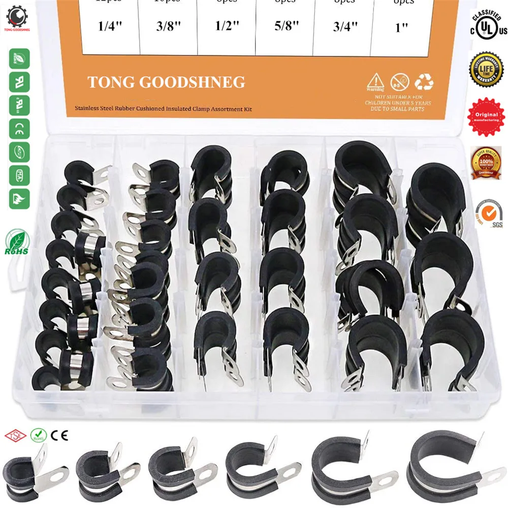 

Cable Clamp Rubber Wire Clamps Stainless Steel Rubber Cushioned Insulated Clamps Metal Clamp Assortment Kit, Pipe Clamps Tools