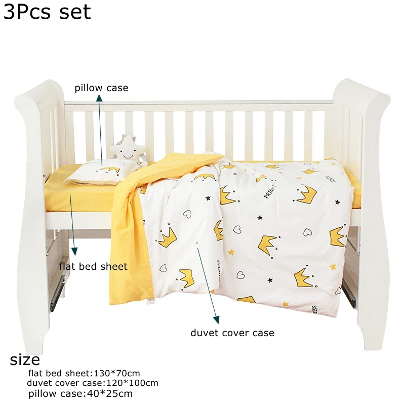

3Pcs Set Baby Bedding Bed Linen Quilt Cover Pillowcase Cotton Cartoon Print All Seasons Size Can Be Customized Crib Bedding Set