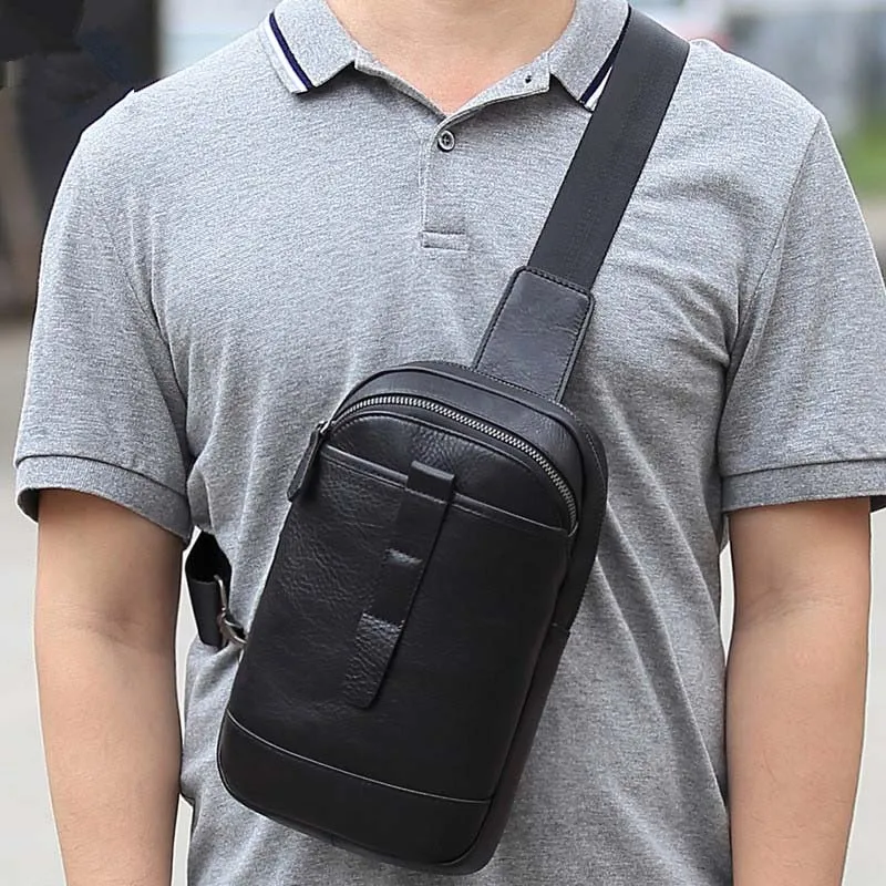 Fashion new leather men's chest bag head layer cowhide diagonal bag casual men's bag shoulder bag trendy chest bag men