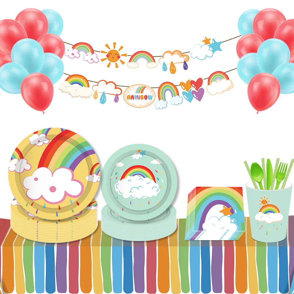

Colorful Rainbow Happy Birthday Disposable Party Decorations