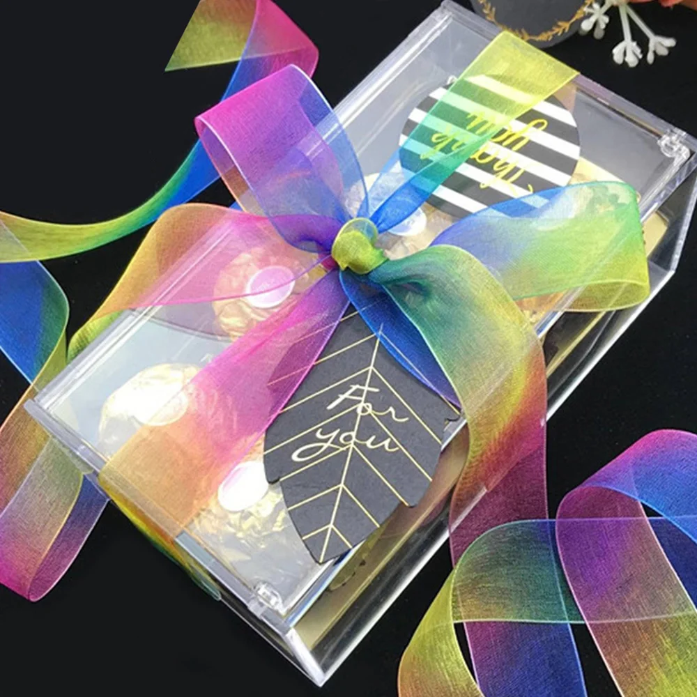 

Organza Rainbow Ribbon Chiffon Flowers Wedding Party Christmas Decoration Gift Packaging DIY Handicraft Material Accessories