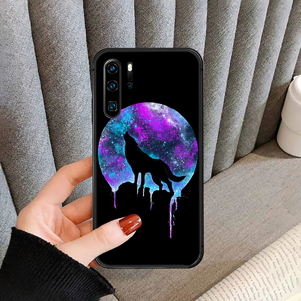 

Roaring Moon Wolf Phone case cover For Huawei P Mate Smart 10 20 30 40 Lite Z 2019 Pro black black funda 3D shell trend hoesjes