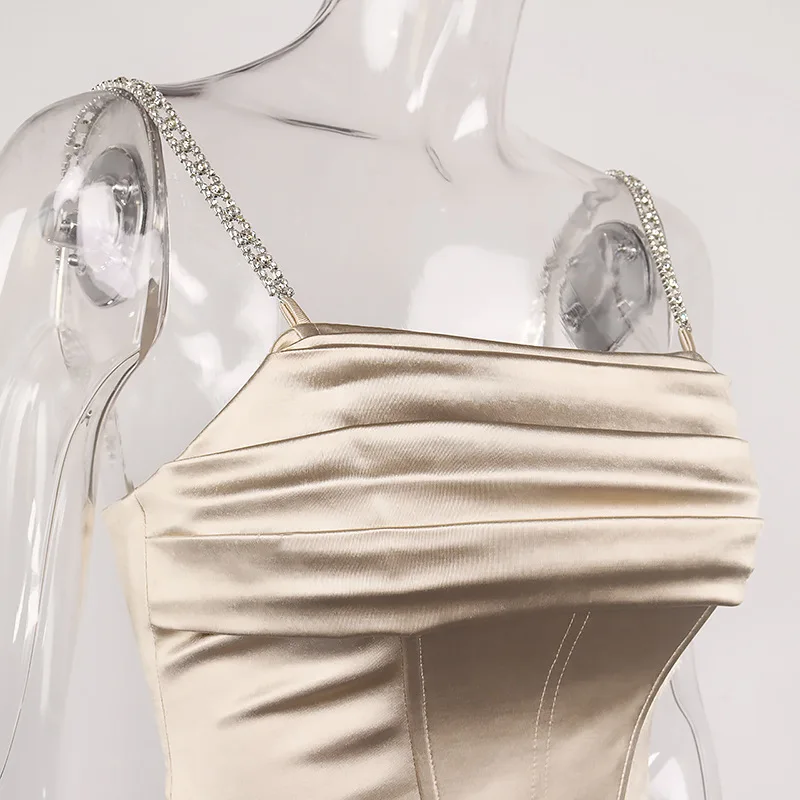 

Sleeveless Satin Vintage Short Teen Women Back Zipper Crop Top Slim Waist Elegant Tee Shirt Femme Summer