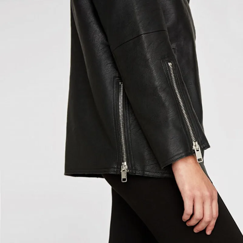 

New Streetwear Loose Fit Womens Jacket Fashion Solid PU Leather Biker Jacket Casual Pocket Zipper Female Outerwear XS-L