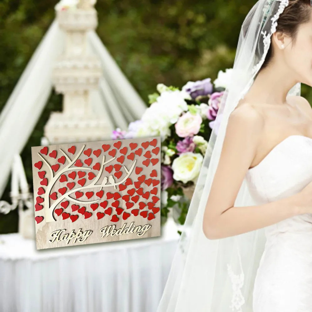 Деревенская Свадебная Гостевая книга персонализированное 3D деревянное сердце