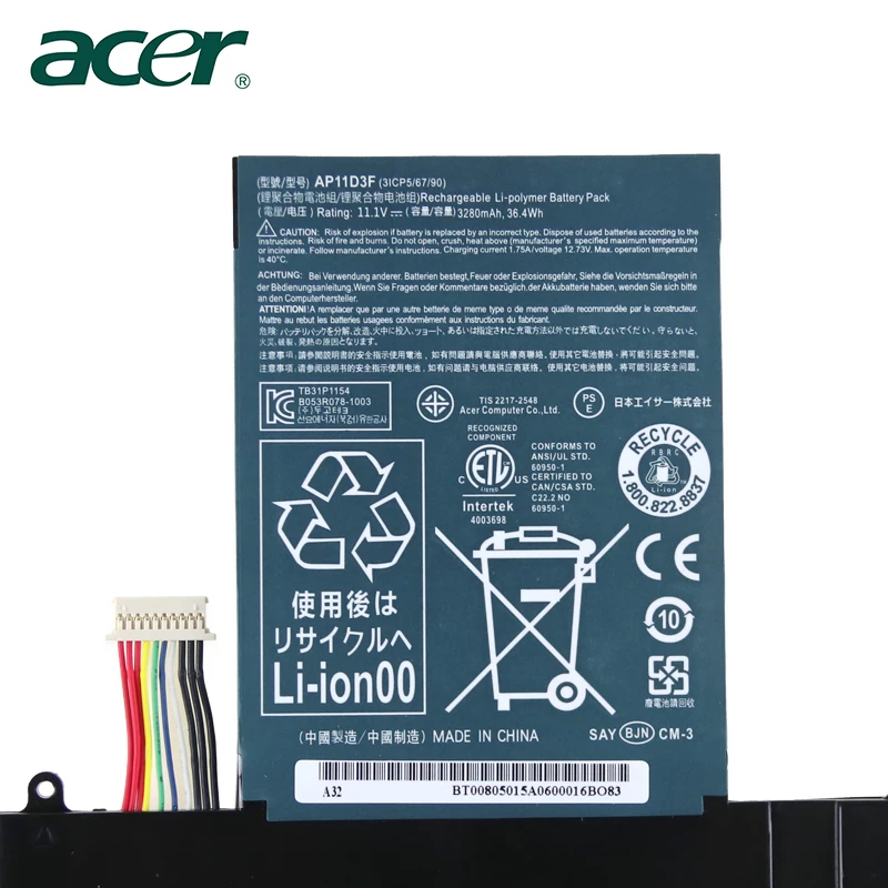 Оригинальный аккумулятор для ноутбука acer Aspire S3 951 MS2346 AP11D3F AP11D4F 3ICP5/65/88 3ICP5/67/90 11 1 V