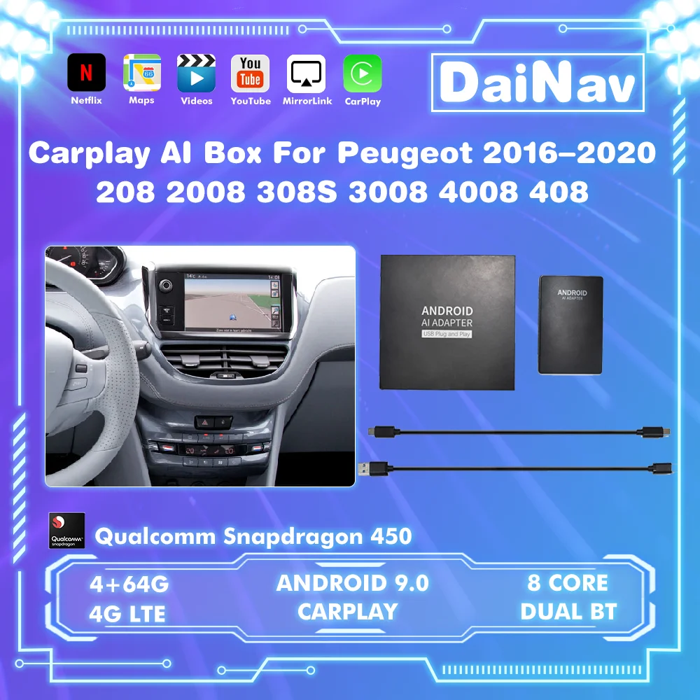 

Carplay Ai Box беспроводной Carplay Android Box для Peugeot 208 2008 308S 3008 4008 408 2016-2020 аудио навигатор плеер Netflix