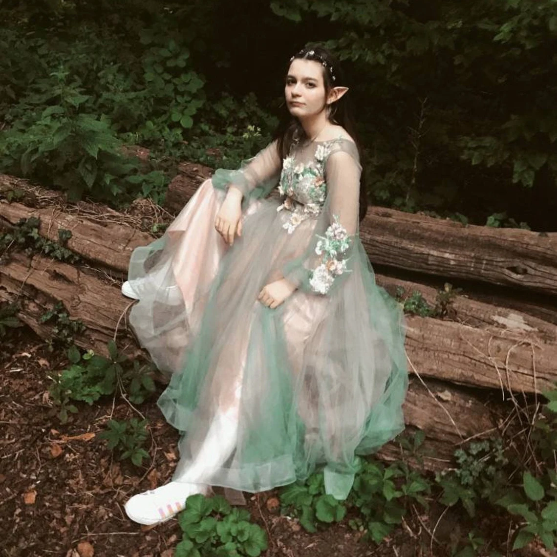 

Light Cyan Long Sleeve Prom Dress O-Neck Tulle Dress Pink Lining Chinese Style Dress Floral Dress Elegant Long Evening Dresses