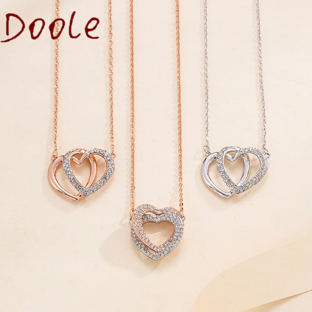 

Fashion Jewelry High Quality SWA Double Love Heart Necklace Heart-to-heart Love Fashion Simple Clavicle Chain Pendant for Women