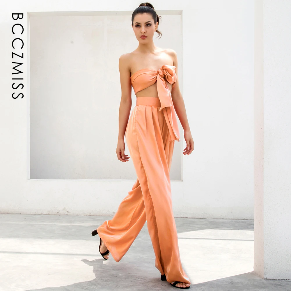 Персикового цвета для девочек расклешенные брюки Комплекты женщин сменные