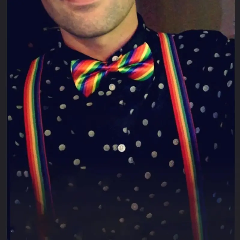 

Fashion Bow Tie Strap Clip Set Rainbow Striped Leading Knot Adult Unisex Bib Pants Replacement Straps Accessories