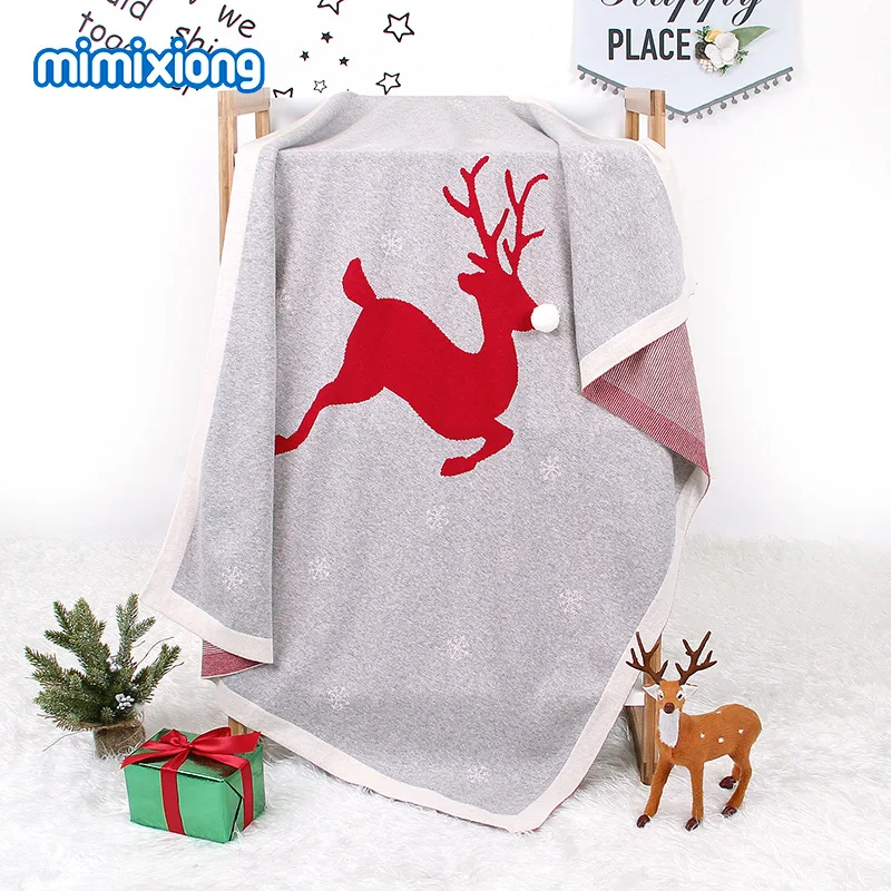 

Ins Baby Cotton Knitted Blanket Christmas Tridimensional Elk Newborn Babies Background Photos Muslin Swaddle Mats Cocoon Sleep