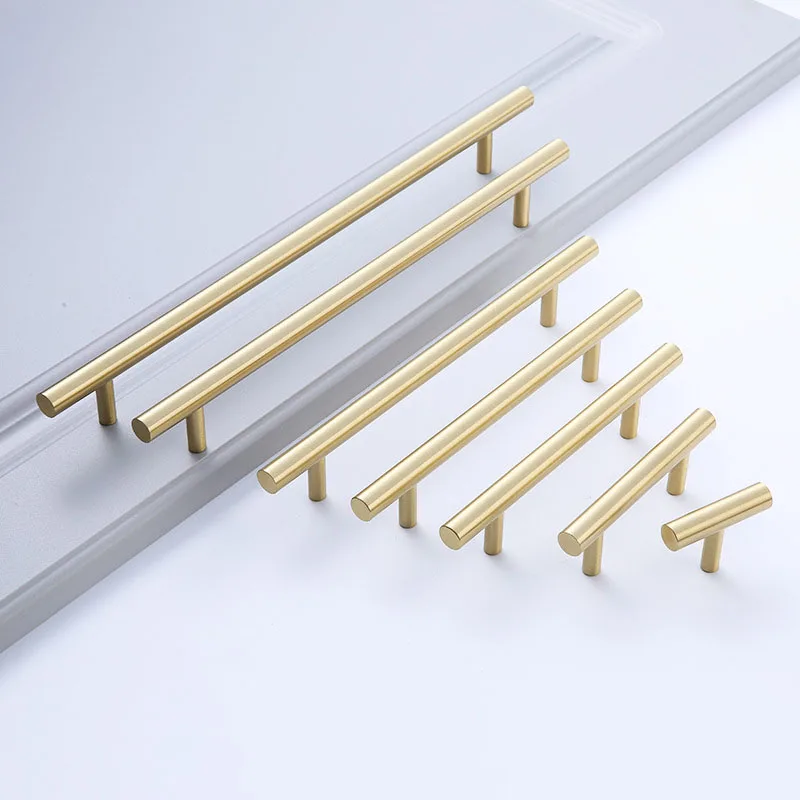 

Modern Gold Kitchen Door T Bar Straight Handle Knobs Cabinet Pull Diameter 10mm Solid Brass Handles Furniture Handle