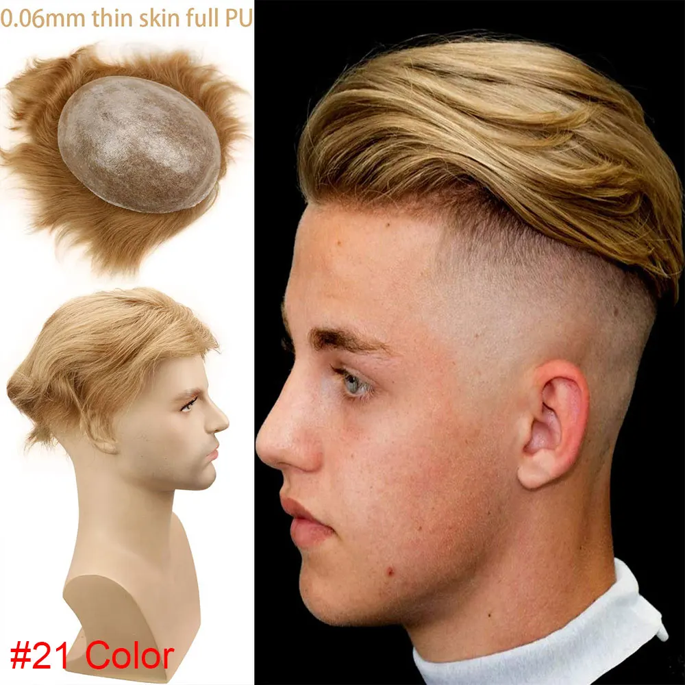 21 Eseewigs 21# мужские замены волос Системы накладки из искусственных волос всей PU Base 10x8 Натуральные Прямые бразильские Реми человеческие волосы кусок - Парик Цвет: 21