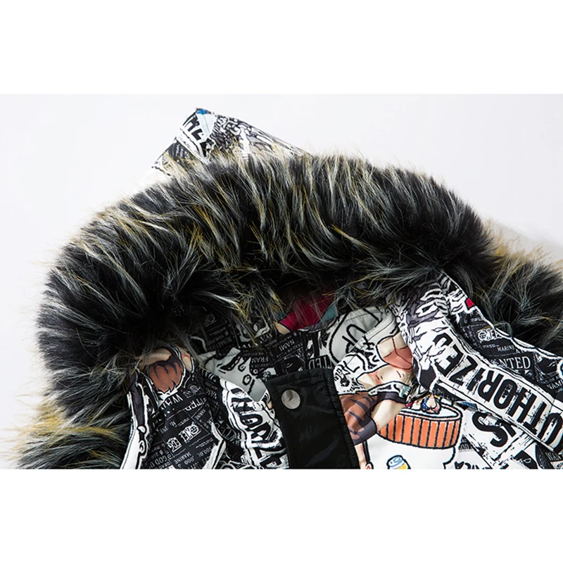 Парка мужская зимняя с меховым капюшоном смешная мультяшная уличная одежда в