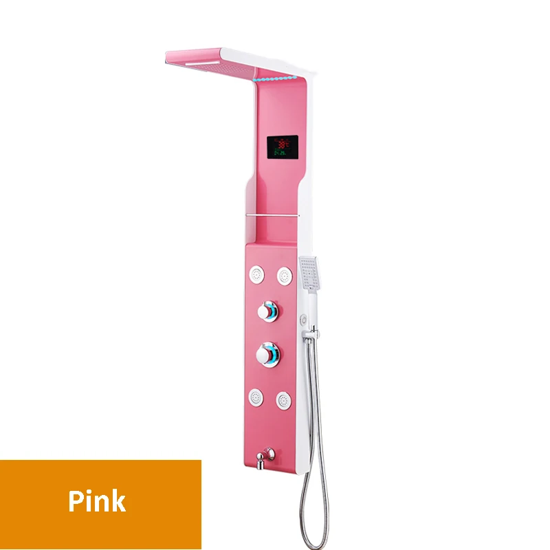 Pink Настенный светодиодный светильник дождь водопад душевая панель кран тела массажные струи смеситель для душа латунь Ванна Носик красочный Душ - Цвет: Pink