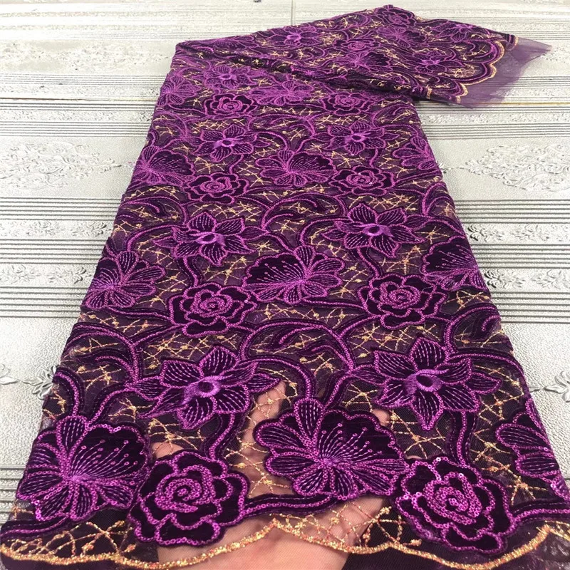

Latest Nigerian Velvet Lace Fabric With Sequins African Lace Fabric Soft Stretch Velvet Lace For Ghana Wedding Dress