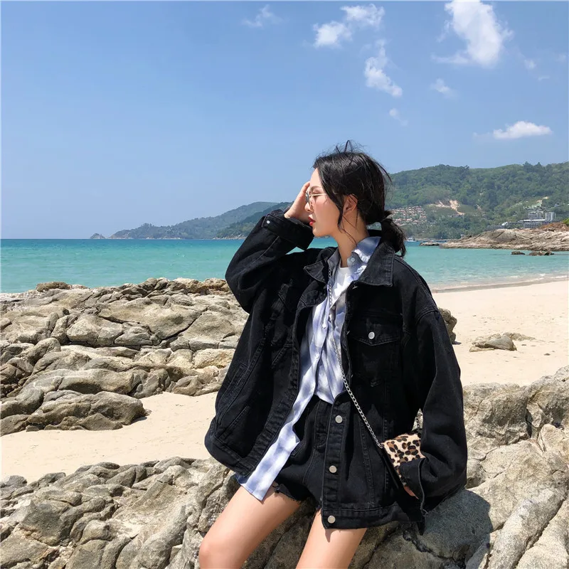 Женская джинсовая куртка с рукавами летучая мышь однотонная свободная