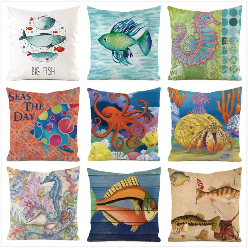 

45cm*45cm Deep-sea creatures imitated silk fabric throw pillow covers couch cushion cover home decorative pillows