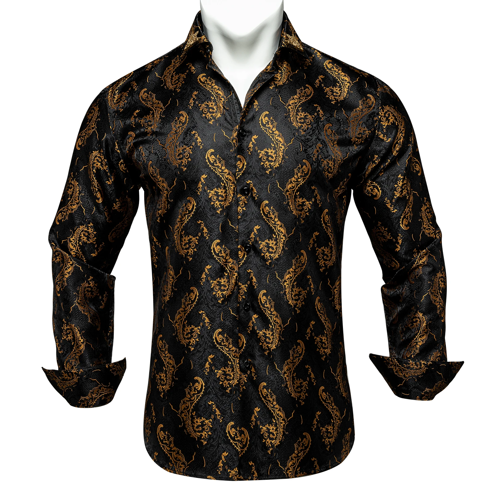 

Shirts for Men Long Sleeve Black Gold Luxury Business Social Turn-down Shirt Male Casual Clothing Man Autumn Winter Blouse