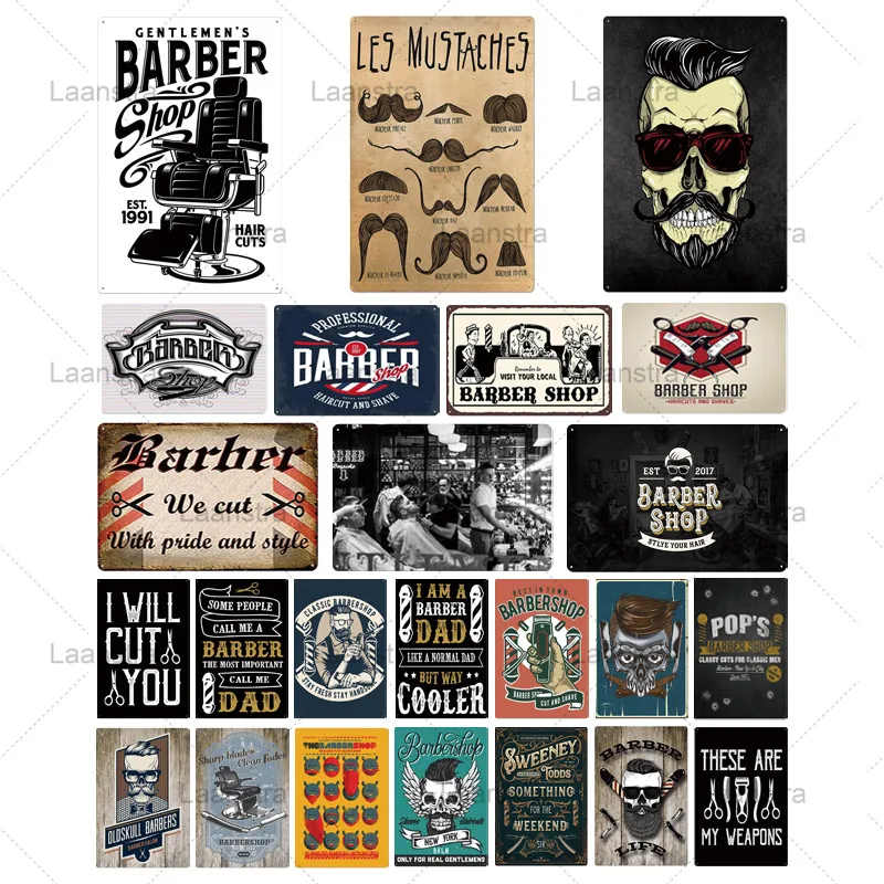 Металлический жестяной знак Темный парикмахерский вырез и бритье железные знаки