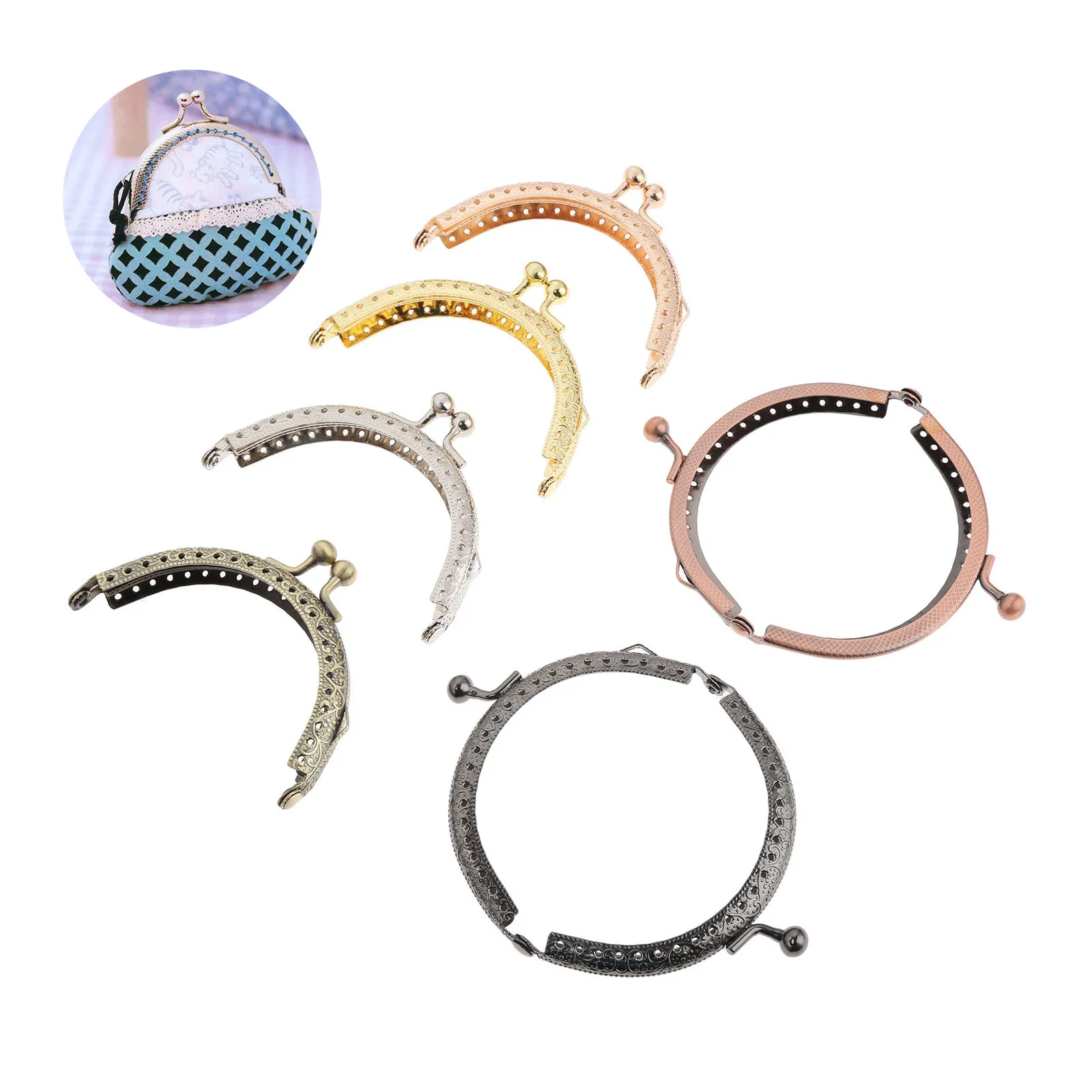 

5Pcs 8.5*6.5cm Women Purse Wallet Clutch Bag Handbag Metal Frames Wallet Clips Arch Kiss Ball Clasp Lock DIY 6 Different Colors
