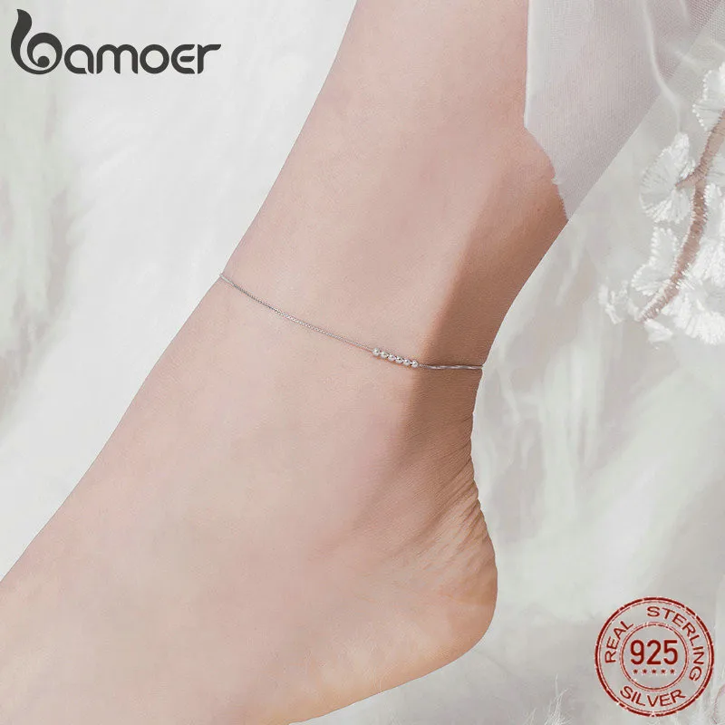 Bamoer, серебряные, маленькие, бусины, ножные браслеты для женщин, с бисером, летнее, Стерлинговое Серебро, 925 футов, ювелирное изделие, модный стиль, браслет на ногу SCT007
