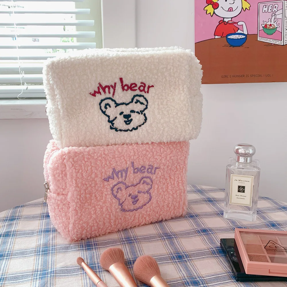Большой Вместительный плюшевый чехол с корейским медведем для макияжа женщин