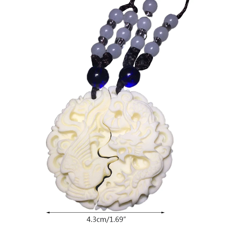 

Ivory Fruit Dragon and Phoenix Couple Pendant Pendant Men/Women Necklace Accessories for Wife Husband