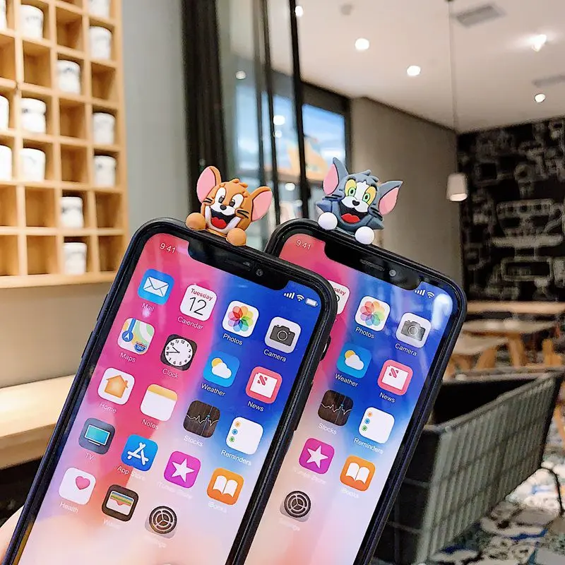 Мягкий чехол из ТПУ для iPhone X, XR, XS, Max, 8, 7, 6, 6s Plus, чехол на заднюю панель s, для iPhone 11 Pro, Max, мультяшный милый кот, мышь, Том, Джерри