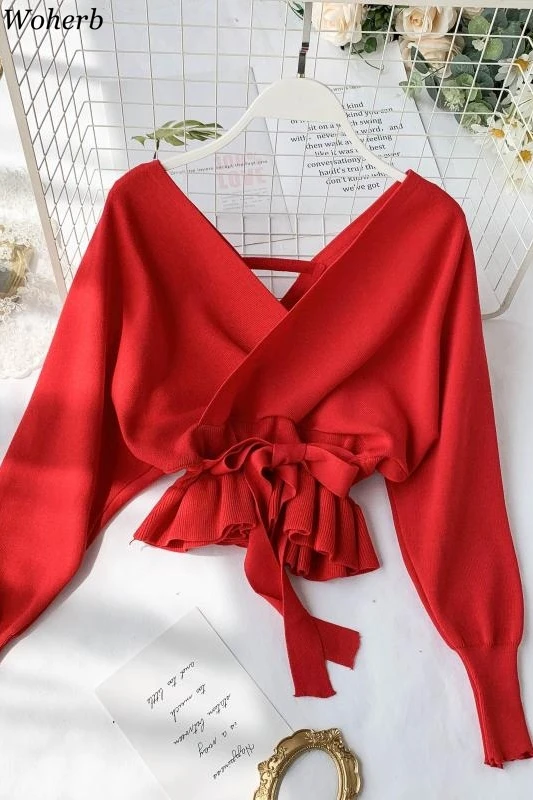 Woherb зимняя одежда на шнуровке с V-образным вырезом вязаные свитера Женский