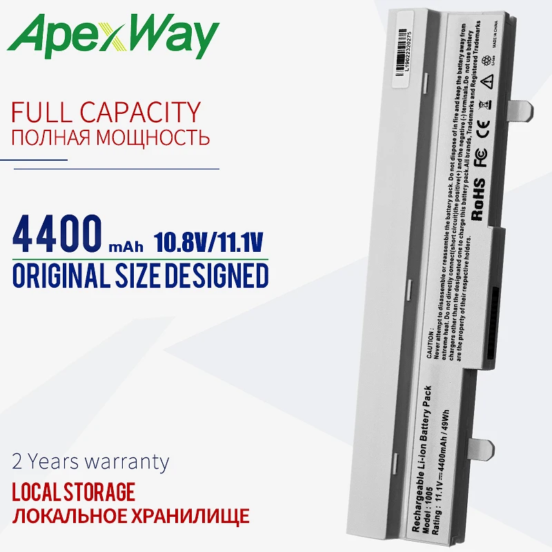 Apexway ноутбук Батарея белый 4400 мАч для Asus Eee PC AL31-1005 AL32-1005 ML32-1005 PL32-1005 1005 1001P 1001HA 1101HA