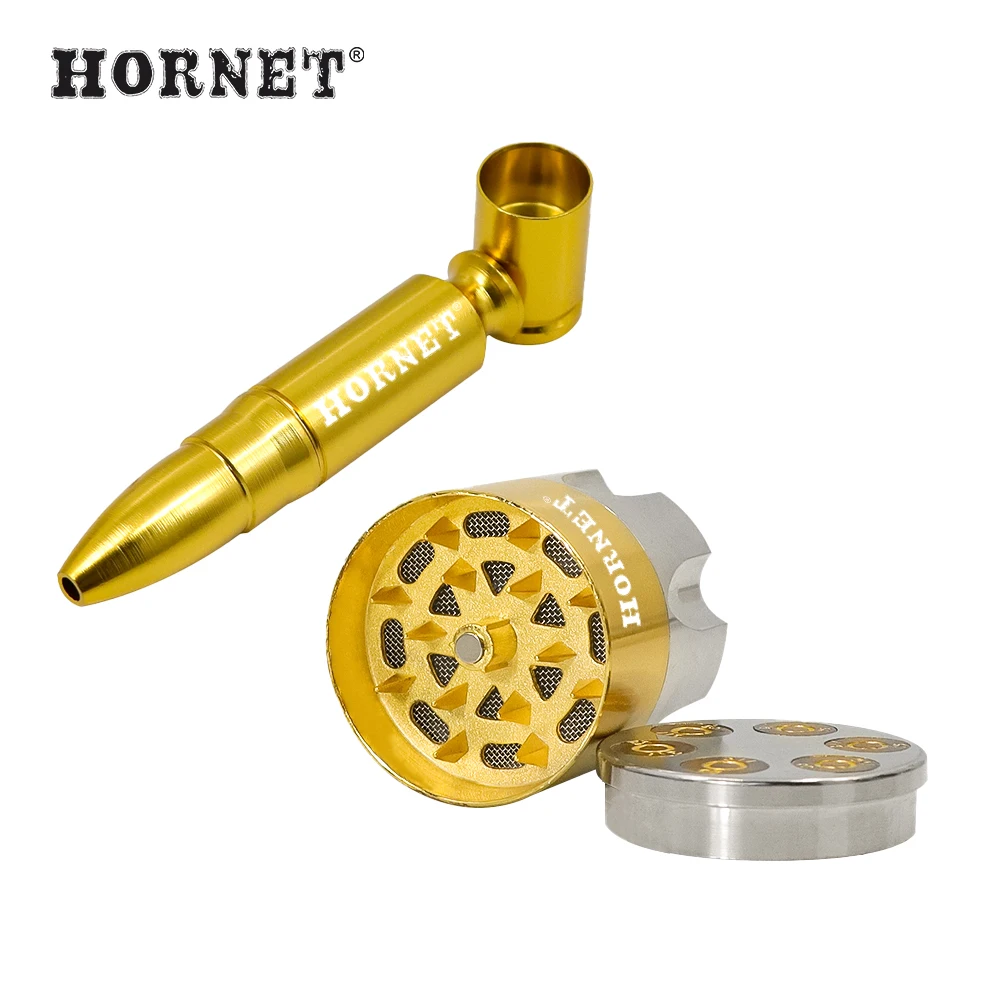 

HORNET Smoking Set Revolver Shaped Metal Herb Grinder 42mm Tobacco Crusher Bullet Shaped Metal Tobacco Smoke Pipe