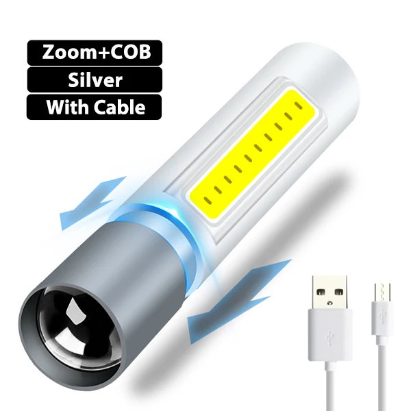 Zoom COB 600 мАч Мини светодиодный фонарик с USB перезаряжаемым зумом водонепроницаемый фонарик 3 режима портативный фонарь стильный костюм для ночного освещения - Испускаемый цвет: Zoom COB