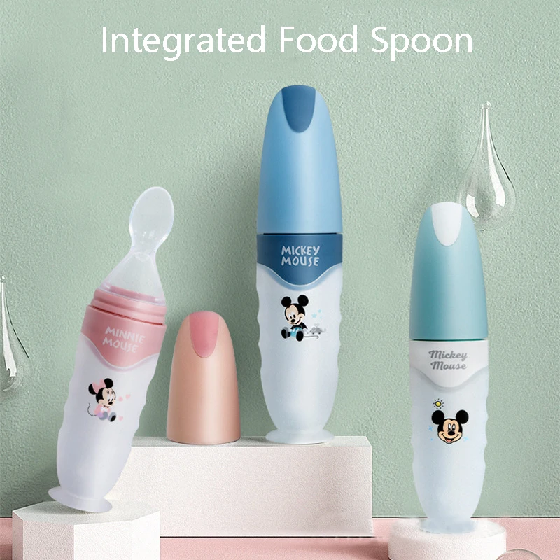 

Disney Baby Rice Paste Spoon Milk Bottle Soft Silicone Baby Food Supplement Artifact Squeeze Rice Noodle Feeding Tool Tableware