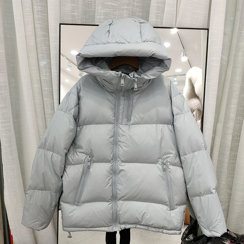 

Женская зимняя куртка с капюшоном, Толстая теплая парка на двойной молнии, 90% белый утиный пух, повседневная женская зимняя верхняя одежда