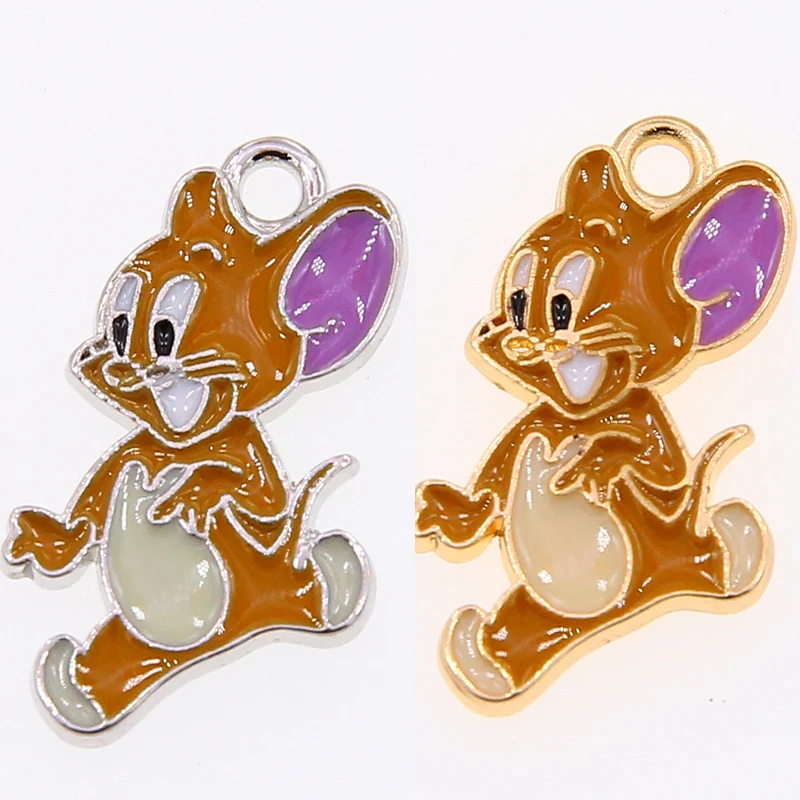 

4pcs 19*22mm rhodium color alloy enamel Jerry mouse pendant necklace chain bracelet jewelry making DIY earrings