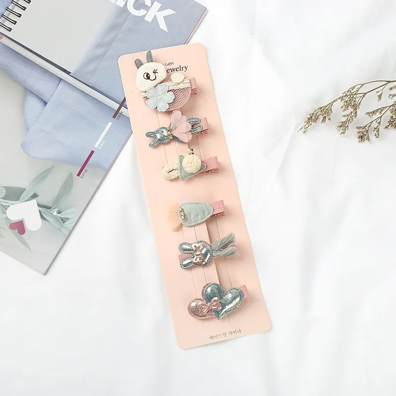 6 PCS/SET Cartoon Hair Clip Cute Cloth Bowknot Hairpins For Children Candy Color Animal Barrettes Accessories Wholesale | Детская одежда