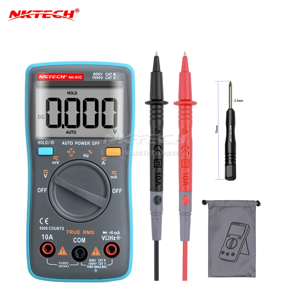 NKTECH Цифровой мультиметр мини ЖК-дисплей карман NK-51A NK-51B NK-51C NK-51D истинного среднеквадратичного значения переменного тока Амперметр Вольтметр переменного тока постоянного тока Вольт Ампер Омметр темп Гц - Цвет: NK-51C True RMS