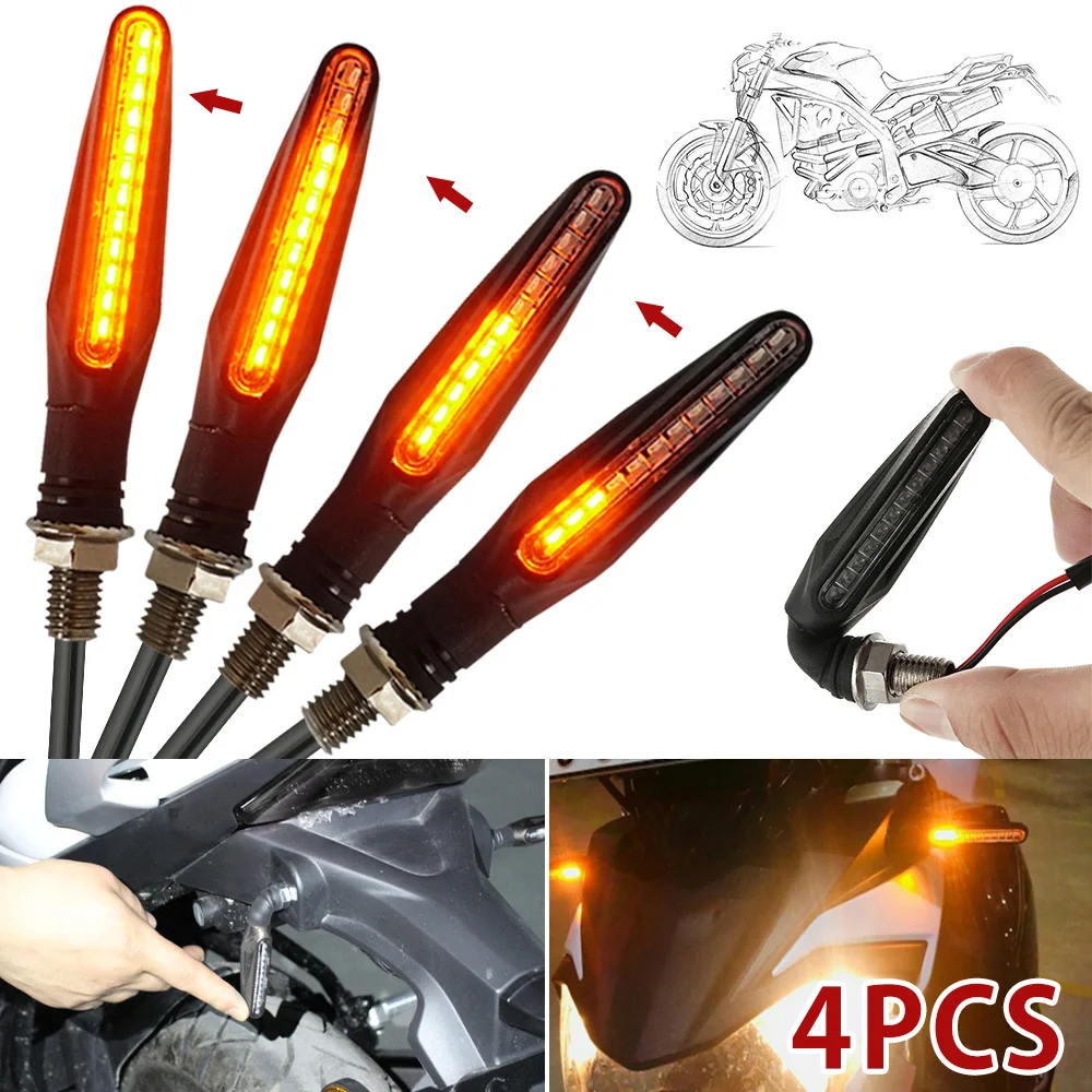 

4PCS Motorcycle Turn Signals Light 12V LED Tail Flasher Flowing Water Blinker IP68 Bendable Motorcycle Flashing Lights