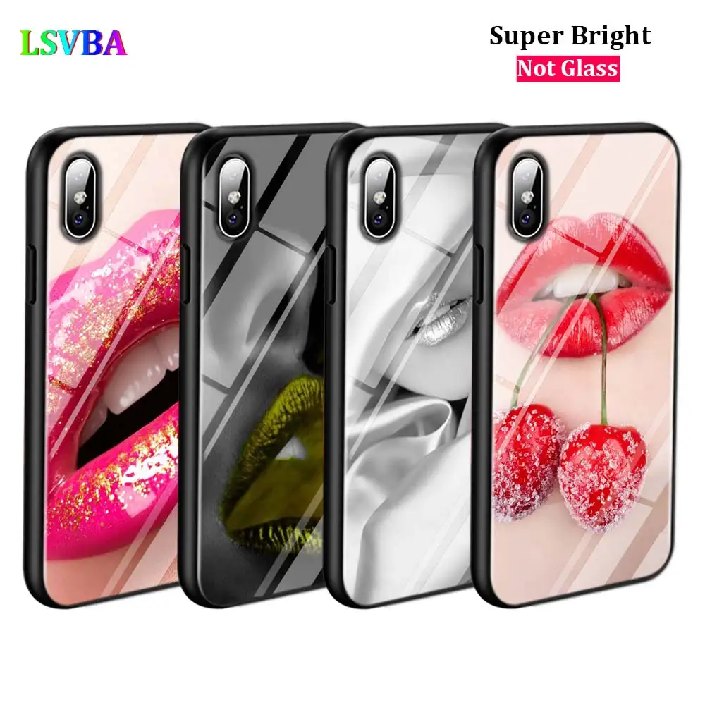 Черный чехол с красными губами для iPhone 11 11Pro X XR XS Max 8 7 6 6S Plus 5S 5 SE глянцевый