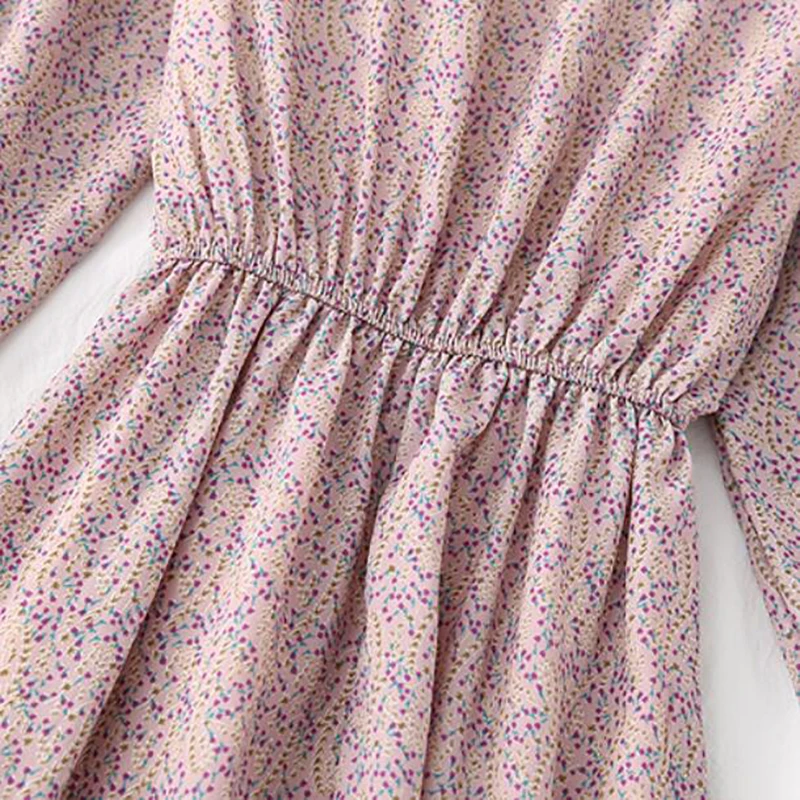 

Autumn Winter Chiffon Women Dress Floral Print Vintage Long Sleeve Dress Elastic Waist Thick Plus Velvet Lotus Leaf Long Dress