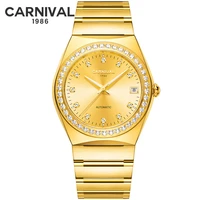 carnival brand luxury gold watch men fashion business calendar mechanical wristwatch waterproof luminous automatic reloj hombre