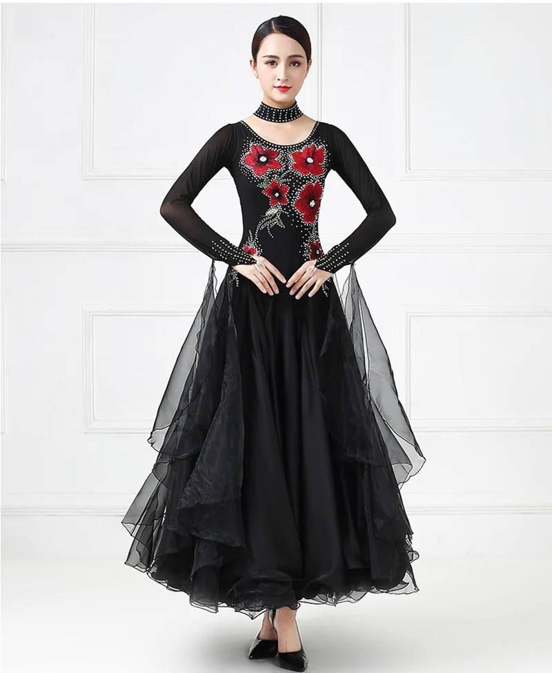 

Черное стандартное платье для бальных танцев, новинка 100%, высококачественные женские платья для вальса, танго, бальных соревнований
