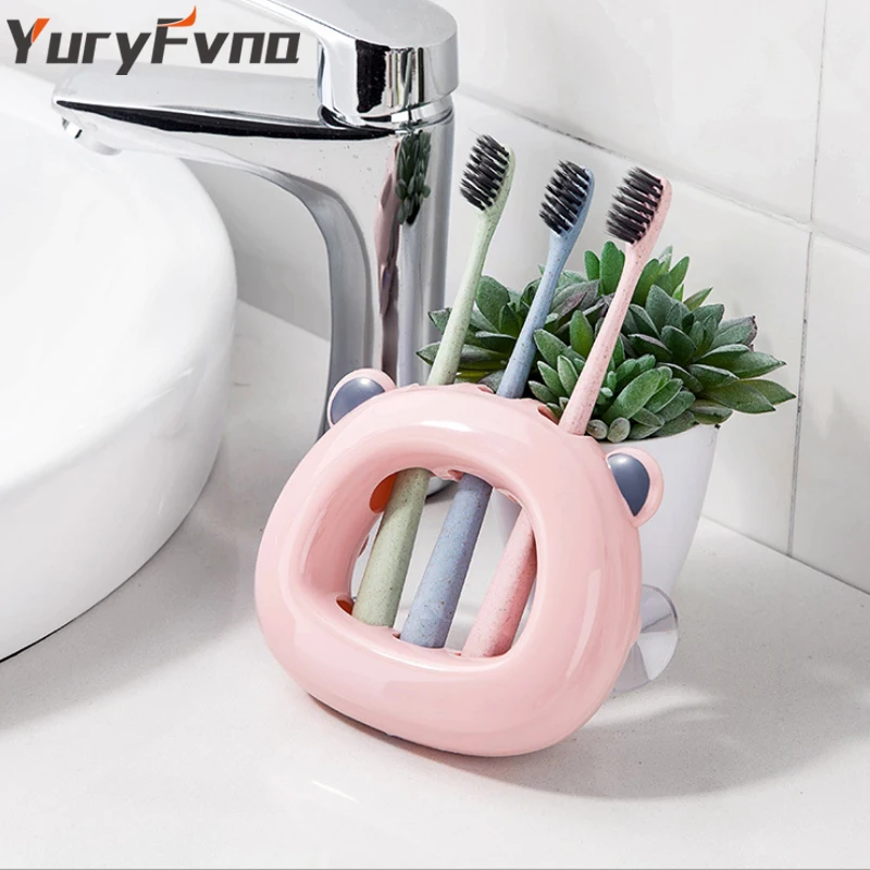 

YuryFvna Set of 2 Toothbrush Holder Cute Suction Hook 3 Position Toothbrush Holder Free punching Wall Mount Stand Bathroom Tool