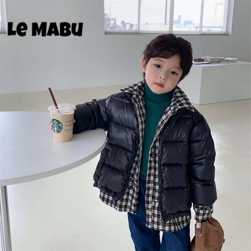 

Зимние Модные клетчатые лоскутные стеганые парки для мальчиков и девочек, детские теплые толстые куртки из двух частей с подкладкой из хлоп...