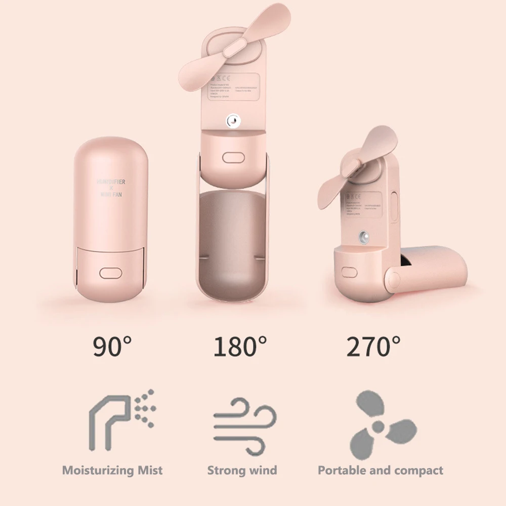 Портативный мини вентилятор с распылителем и usb зарядкой двумя скоростями тихий